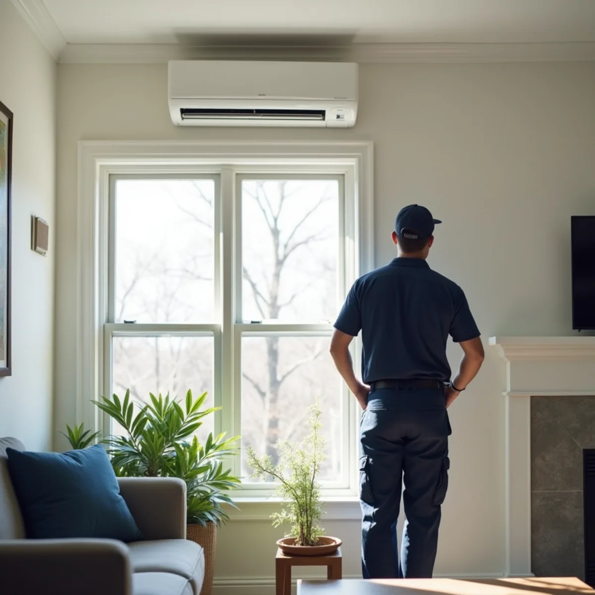 A newly installed ductless mini-split indoor unit mounted on a wall in a Queens home