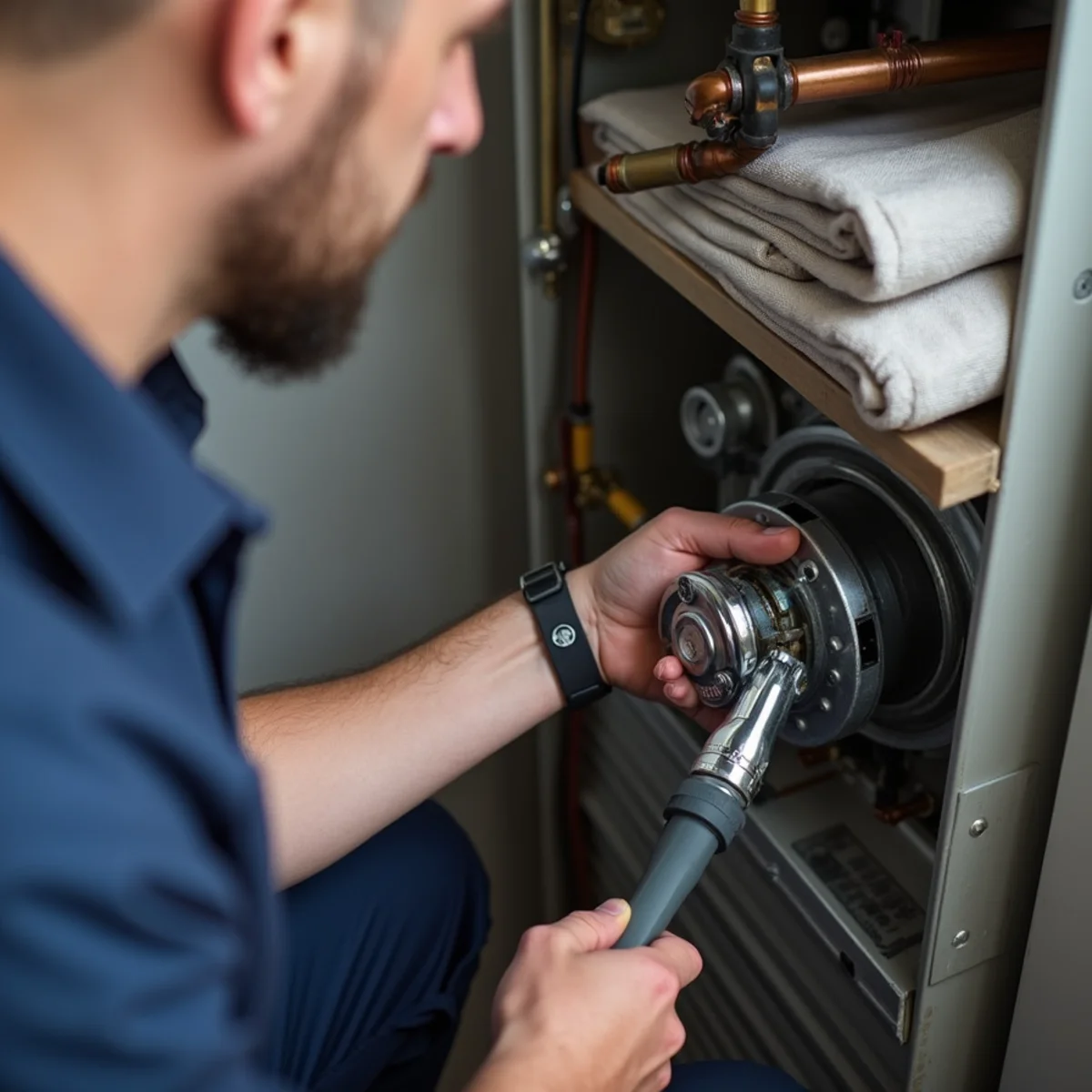 Technician replacing a worn boiler circulator pump component